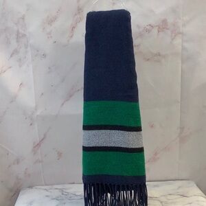 NWT PINK Navy and Green Striped Scarf with Fringe